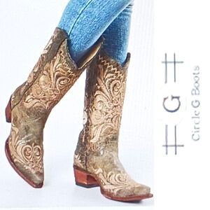 Corral Circle G Embroidered Western Boot Brown Distressed Crackle Leather 6.5M